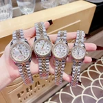 Combo đồng hồ đôi dây kim loại đeo tay chống nước cao cấp thời trang sang trọng R0lex vỏ vàng nam 40mm nữ size 36mm 32mm — ảnh 2