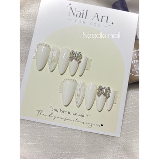 Nail box thiết kế đính charm nơ màu trắng xinh.needle nail