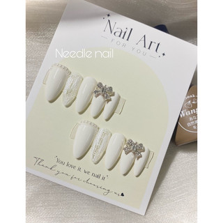 Nail box thiết kế đính charm nơ màu trắng xinh.needle nail