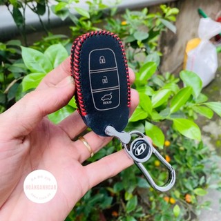 Bao da móc khoá, bọc ốp chìa khoá xe ô tô Huyndai Santafe 19-20, Kona, Accent 18-20