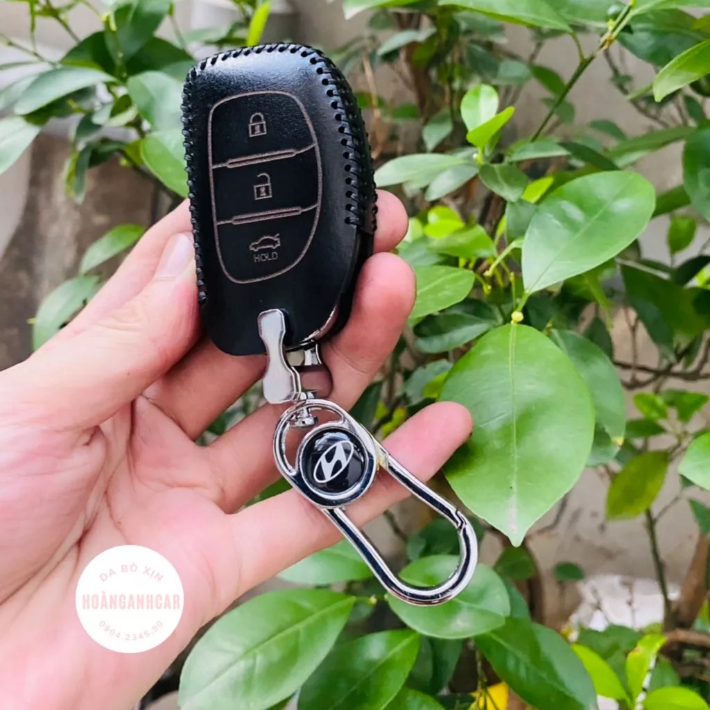 Bao da, móc khoá, bọc ốp chìa khoá xe Hyundai I10, I20 Active, Tucson, Elantra, Sonata bằng da bò