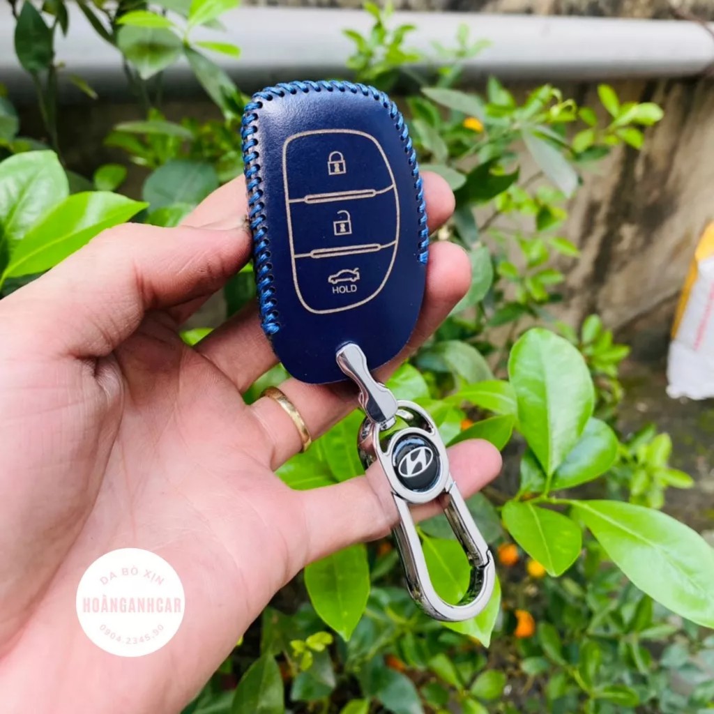 Bao da, móc khoá, bọc ốp chìa khoá xe Hyundai I10, I20 Active, Tucson, Elantra, Sonata bằng da bò