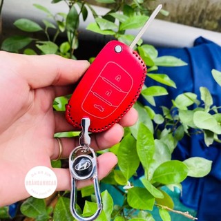 Bọc Chìa Khóa Hyundai Accent Blue, i10(bản Base)...ốp da chìa khóa cơ Accent, I10 bằng da bò thật kèm móc khóa logo
