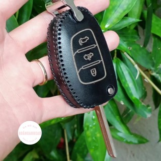Bọc Chìa Khóa Hyundai Accent Blue, i10(bản Base)...ốp da chìa khóa cơ Accent, I10 bằng da bò thật kèm móc khóa logo