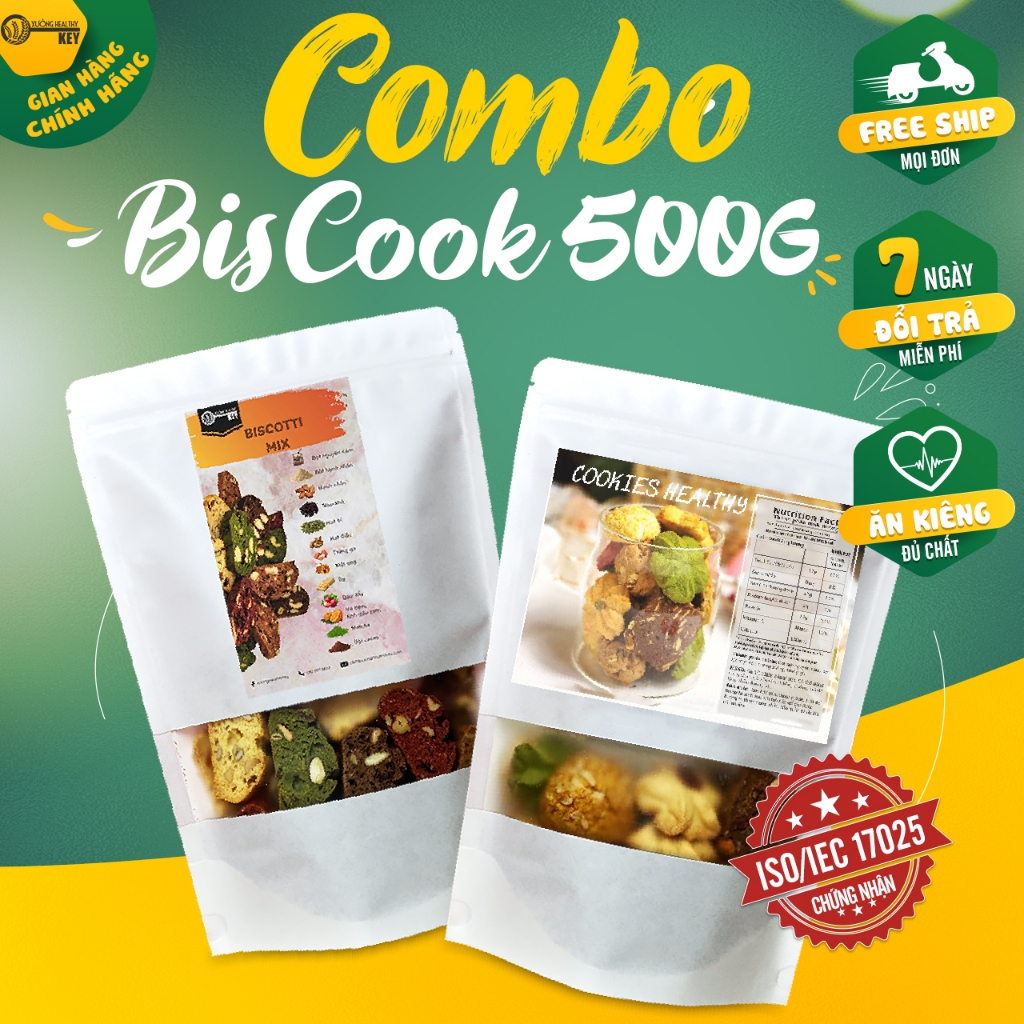 Combo 250g cookie mix 5 vị + 250g biscotti mix 5 vị Healthy Key - bánh ...