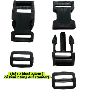 Bộ 2 khóa nhựa đen 2,5 / 4 / 5cm đa năng tiện dụng , kèm tăng đưa đồng bộ