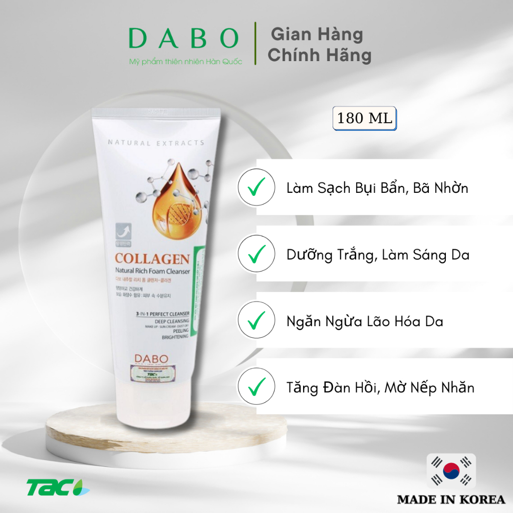 Ảnh Sữa rửa mặt cao cấp tinh chất Collagen 3in1 Dabo Nature Rich Foam Cleanser Collagen TAC 180ml 2