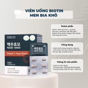 Biotin mọc tóc Brewer’s Yeast 60 viên x 500mg, giảm rụng tóc, gãy tóc, kích thích mọc tóc, cho tóc dày và khoẻ mạnh