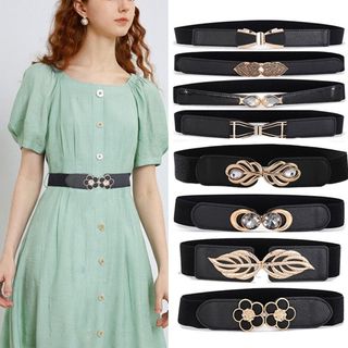 Đai váy liền, đai đầm, đai áo sơ mi, jumpsuit bản rộng 4cm, chất liệu co giãn, móc khóa kim loại họa tiết bông hoa W60