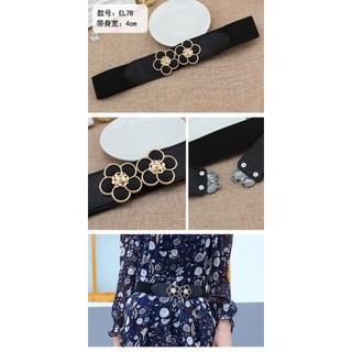 Đai váy liền, đai đầm, đai áo sơ mi, jumpsuit bản rộng 4cm, chất liệu co giãn, móc khóa kim loại họa tiết bông hoa W60