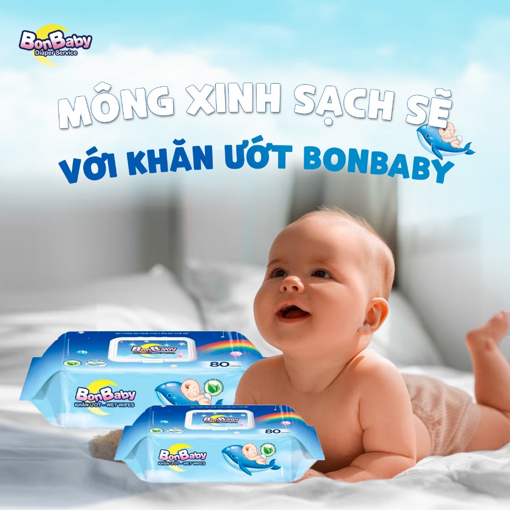 Khăn Ướt Bonbaby 80 Tờ - Có Nắp Chủ Động Ngừa Hăm Dịu Nhẹ An Toàn Cho Bé