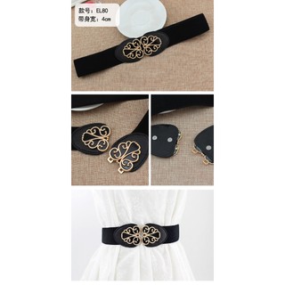 Đai váy co giãn, đai đầm, áo sơ mi, jumpsuit bản rộng, chất liệu co giãn, móc khóa kim loại họa tiết hoa văn cổ điển W61