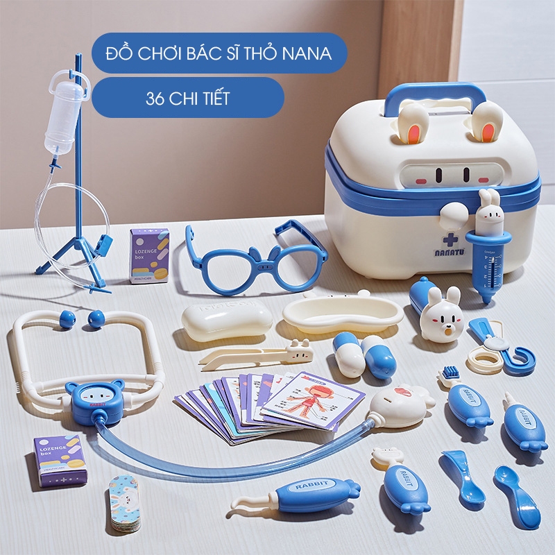 Đồ chơi bác sĩ cho bé nhập vai mô phỏng thiết bị y tế thật, y tá, nha sĩ, khám răng.