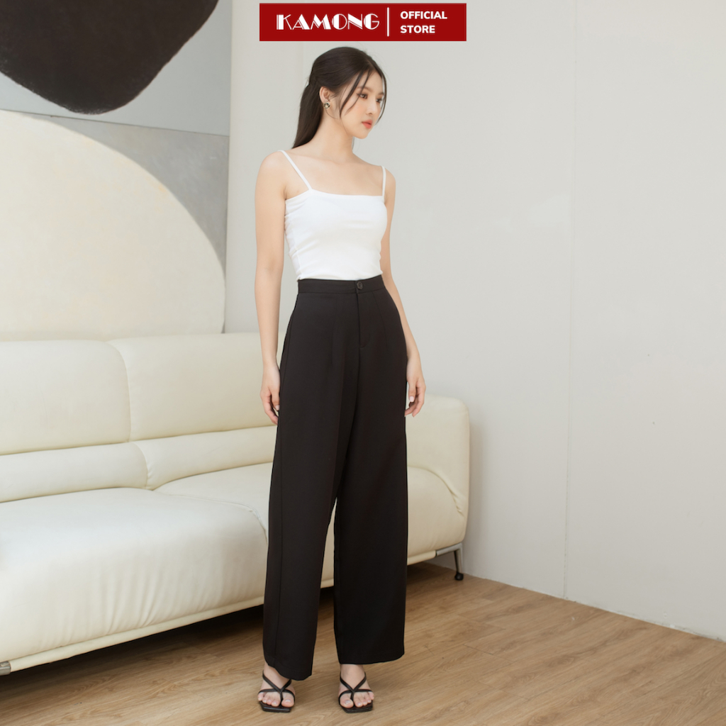 Ảnh Quần ống rộng 1 nút KAMONG dáng quần tây suông culottes công sở Q015 4