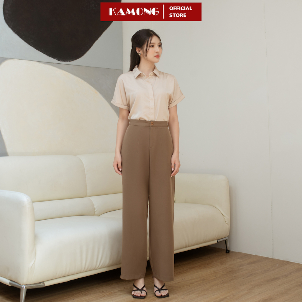 Ảnh Quần ống rộng 1 nút KAMONG dáng quần tây suông culottes công sở Q015 3