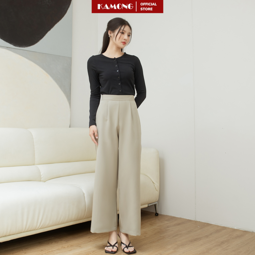 Ảnh Quần tây ống rộng KAMONG dáng suông dây kéo công sở Q016 2