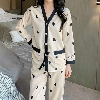 B11 Bộ Đồ Ngủ Nữ Dài Tay Thu Đông Cổ Chữ V,Chất Cotton Lụa Mềm Mại,Thoải Mái Phương Linh Underwear