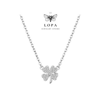 [Hộp Xinh]Dây chuyền SK58 Bạc LoPa dáng bốn lá nhỏ xinh đính đá lấp lánh,dây liền mặt,Bạc LoPa