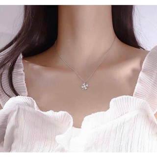 [Hộp Xinh]Dây chuyền SK58 Bạc LoPa dáng bốn lá nhỏ xinh đính đá lấp lánh,dây liền mặt,Bạc LoPa