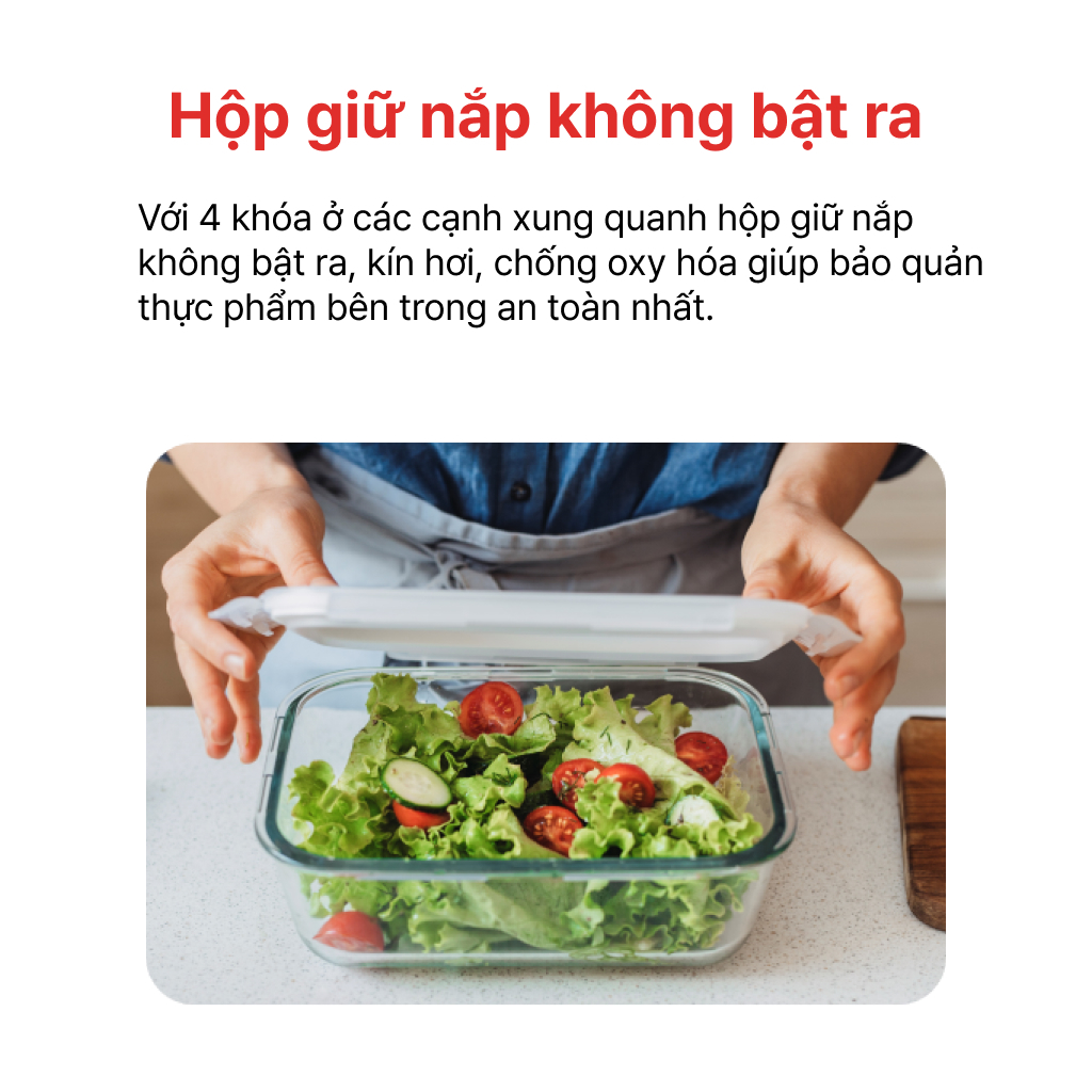 Ảnh Bộ 2 hộp thủy tinh Hình chữ nhật 370ml + kèm túi giữ nhiệt HAPPYCOOK, HCG-02R 4