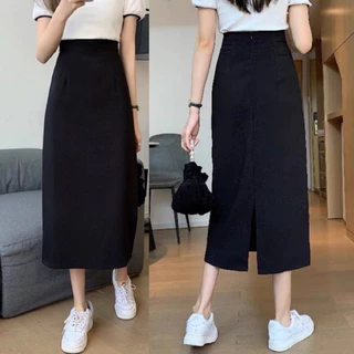 [Sẵn] Chân váy dài xẻ tà sau dáng suông chữ A đơn giản cá tính phong cách sang trọng