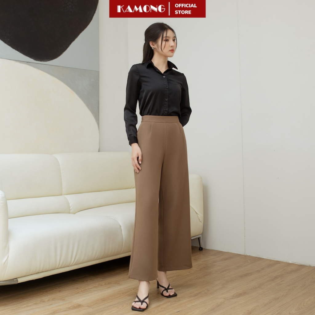 Ảnh Quần tây ống rộng KAMONG dáng suông dây kéo công sở Q016 4