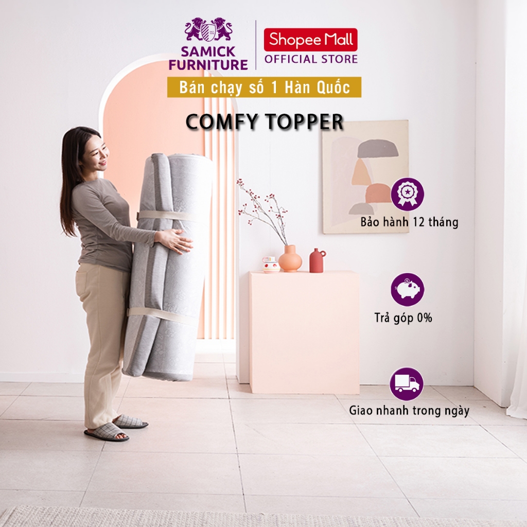 Ảnh Nệm Tăng Tiện Nghi SAMICK COMFY TOPPER Hàn Quốc - Tấm làm mát và tăng độ êm cho nệm 1