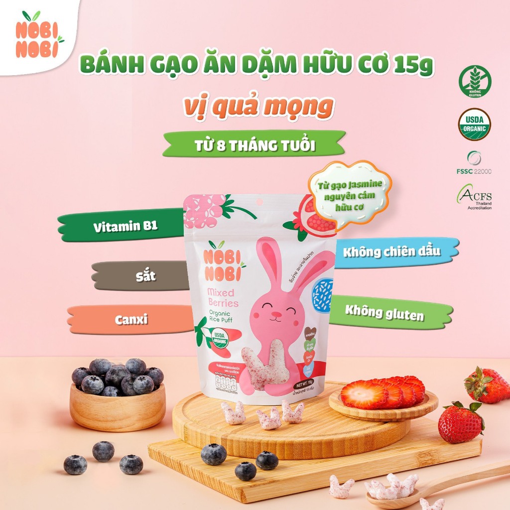Bánh ăn dặm hữu cơ Nobi Nobi. Bánh gạo, bánh bỏng, bánh cuộn, bánh socola ăn dặm cho bé từ 8 tháng