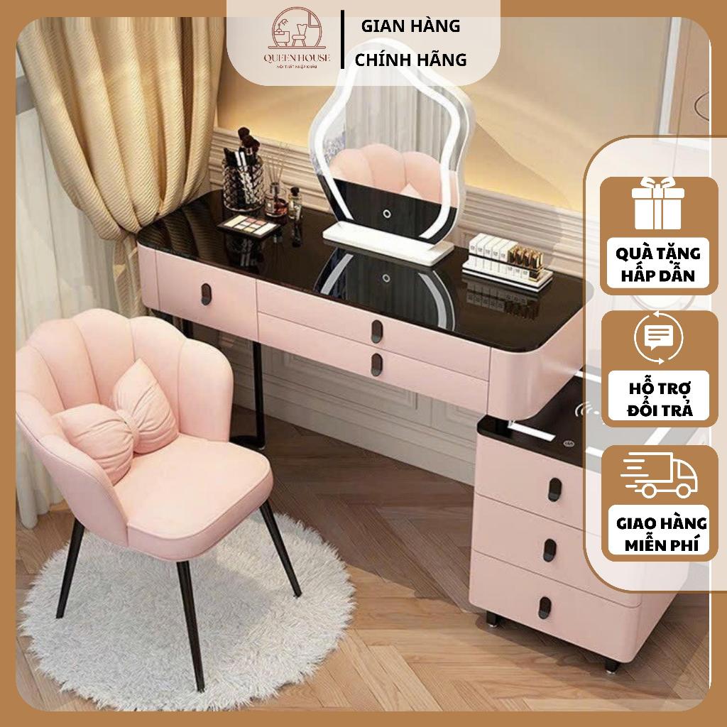 Bàn trang điểm BD1 đa năng bọc da kèm Gương Led cảm biến và Ghế 3 màu nhập khẩu QueenHouse bàn phấn trang điểm cao cấp