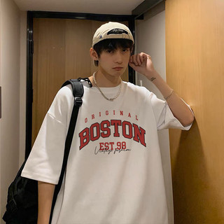 Áo thun nam nữ unisex tay lỡ form rộng Boston, áo phông cotton60 freesize HotTrend