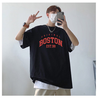 Áo thun nam nữ unisex tay lỡ form rộng Boston, áo phông cotton60 freesize HotTrend