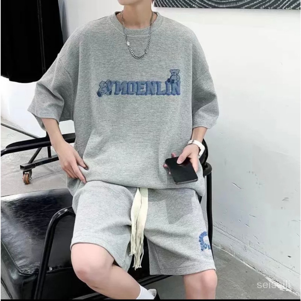 Bộ Phông Hè Thể Thao Cổ Tròn Phối Hoạ Tiết MOENLIN Cá Tính Sành Điệu, Chất Liệu Cotton Mềm Mịn Thấm Hút Mồ Hôi Cực Tốt