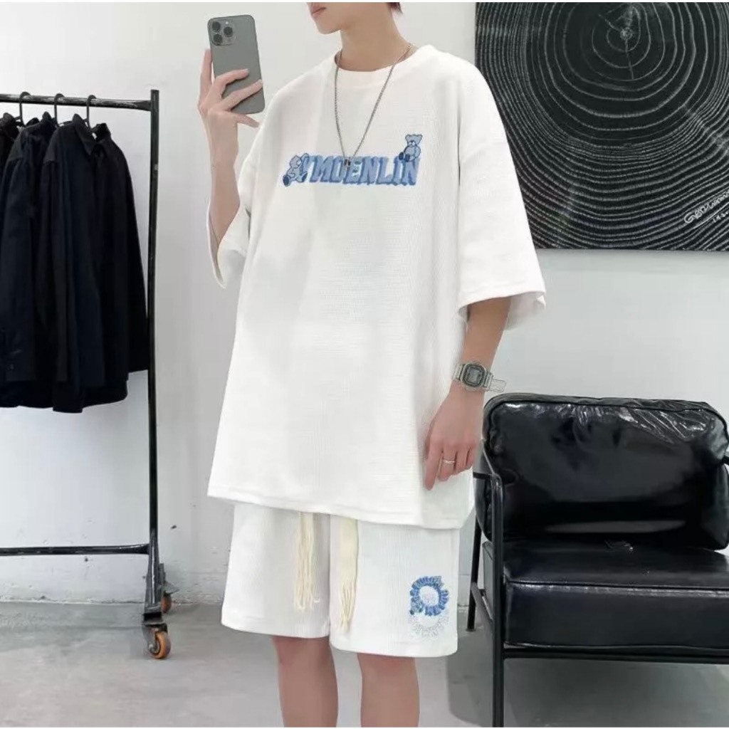 Bộ Phông Hè Thể Thao Cổ Tròn Phối Hoạ Tiết MOENLIN Cá Tính Sành Điệu, Chất Liệu Cotton Mềm Mịn Thấm Hút Mồ Hôi Cực Tốt