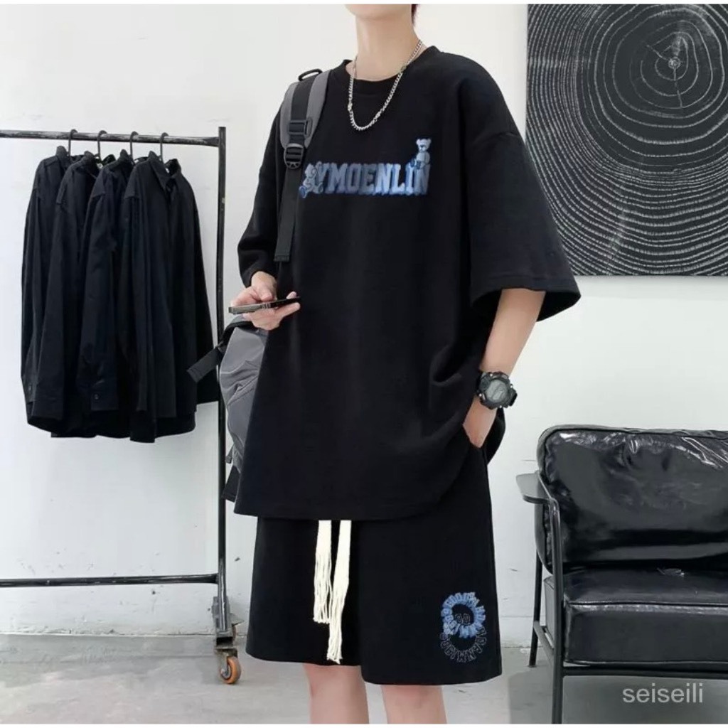 Bộ Phông Hè Thể Thao Cổ Tròn Phối Hoạ Tiết MOENLIN Cá Tính Sành Điệu, Chất Liệu Cotton Mềm Mịn Thấm Hút Mồ Hôi Cực Tốt