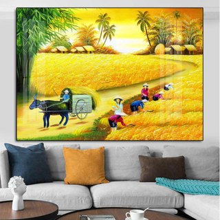 Bộ Tranh Treo Tường ĐỒNG QUÊ in uv 5D Tráng Gương Cao Cấp