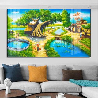 Bộ Tranh Treo Tường ĐỒNG QUÊ in uv 5D Tráng Gương Cao Cấp