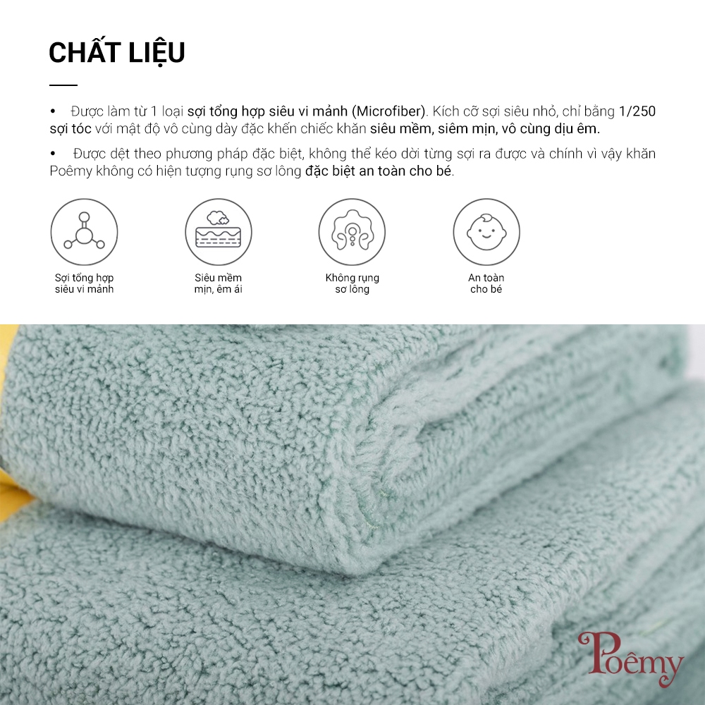 Ảnh Khăn mặt em bé POÊMY SỌC GÂN KT 20x21cm - Đóng 1 cặp 2c cùng mầu 3