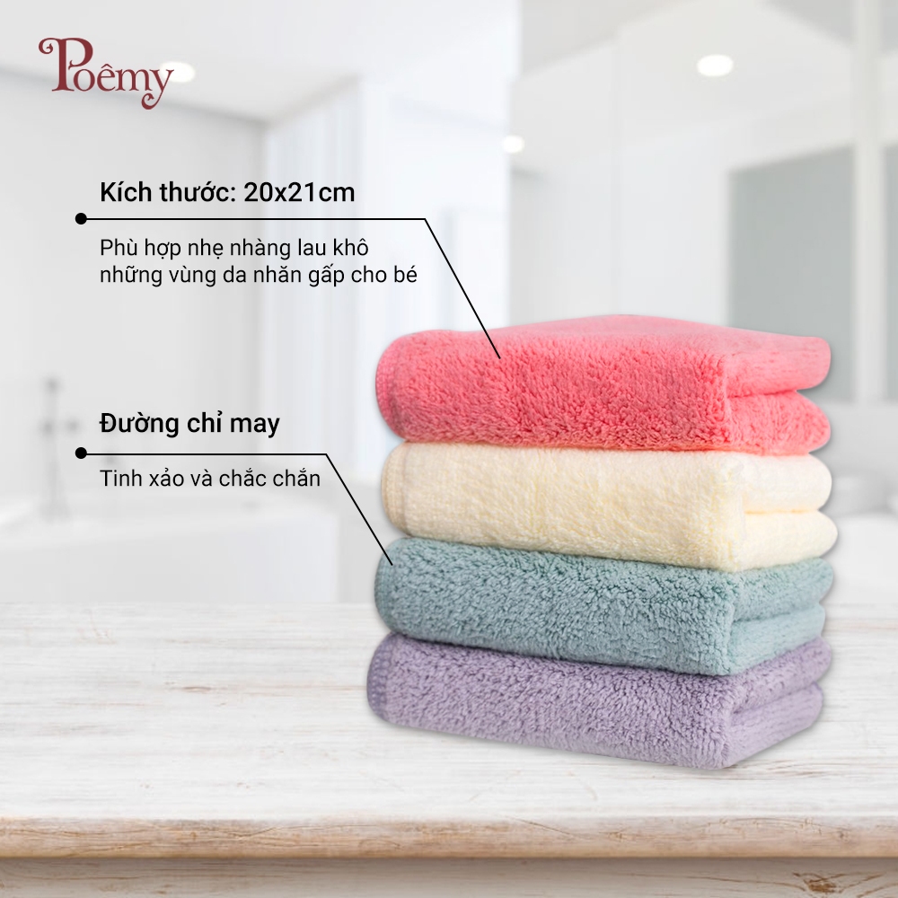 Ảnh Khăn mặt em bé POÊMY SỌC GÂN KT 20x21cm - Đóng 1 cặp 2c cùng mầu 4