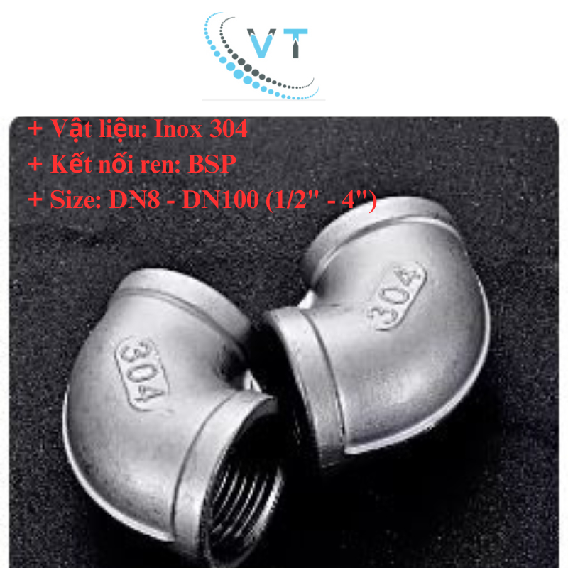 CO REN 90 Độ INOX 304  60mm 76mm,90mm,114mm