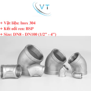 CO REN 45 Độ INOX 304 21 mm, 27mm,34mm,42mm,49mm,60mm