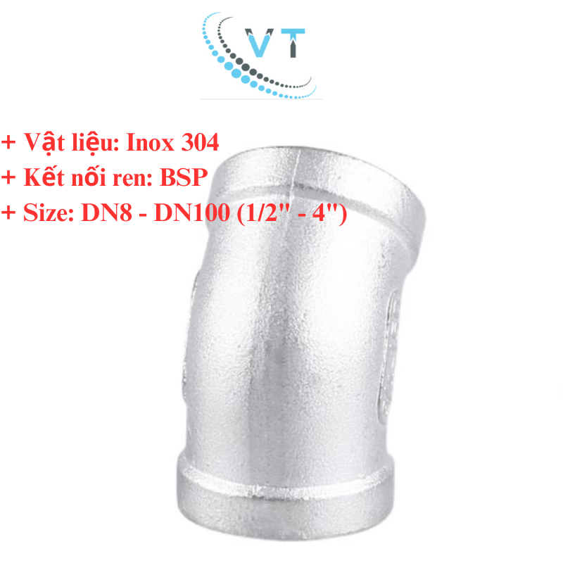 CO REN 45 Độ INOX 304 21 mm, 27mm,34mm,42mm,49mm,60mm