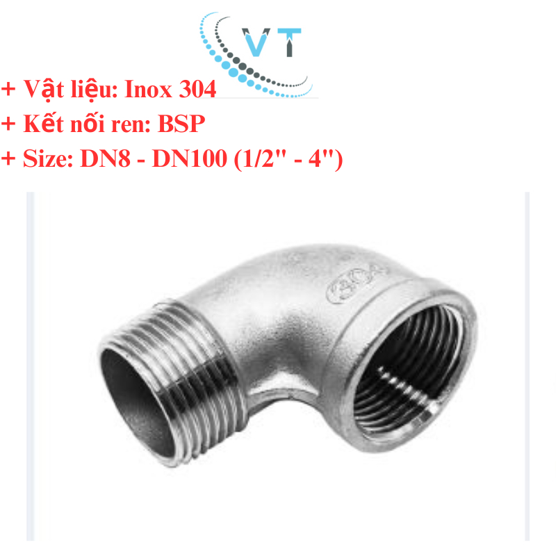 CO REN 90 Độ INOX 304 21 mm, 27mm,34mm,42mm,49mm,60mm