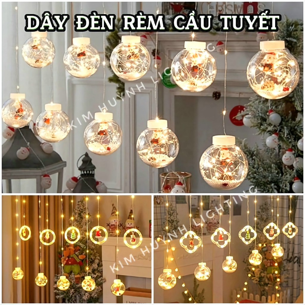 Dây đèn Led nháy rèm banh cầu tuyết trang trí Giáng Sinh Noen (cắm điện ...