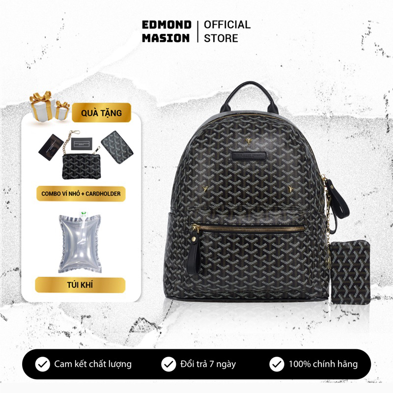 Balo EDMOND MASION MONOGRAM SS1 đen tặng ví nhỏ và cardholder size M/L balo  cặp túi EDM