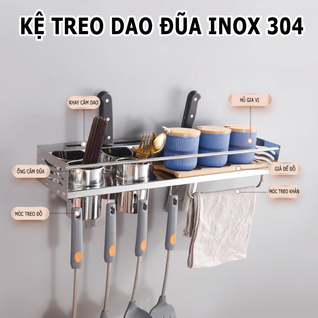 Kệ Bếp Treo Tường Cài Dao Kéo Inox Đa Năng, Kệ Treo Dao Kéo Có Ống Đũa ...