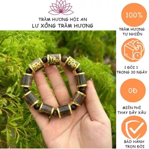 Vòng tay bằng trầm hương sánh chìm kiểu trúc 12ly, thời trang thanh lịch phong thủy may mắn.