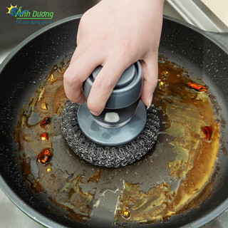 Cọ rửa xoong nồi, cọ rửa bát có bình chứa xà phòng dạng nhấn tiện lợi