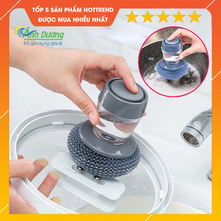 Cọ rửa xoong nồi, cọ rửa bát có bình chứa xà phòng dạng nhấn tiện lợi