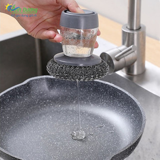 Cọ rửa xoong nồi, cọ rửa bát có bình chứa xà phòng dạng nhấn tiện lợi