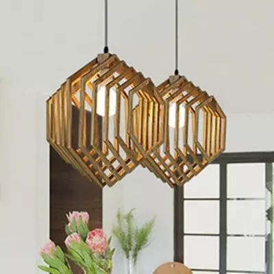 Đèn gỗ quả trám, đèn gỗ lục giác, đèn gỗ trang trí, đèn gỗ thả trần